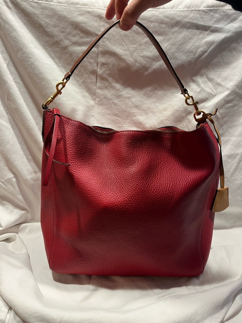 Coach Red Pebbled Leather Shoulder Hobo